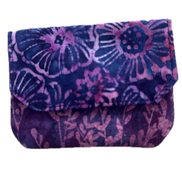 Unbranded Floral Batik Dyed Snap Button 3 Compartment Cards Cash Mini Pouch - Picture 1 of 6